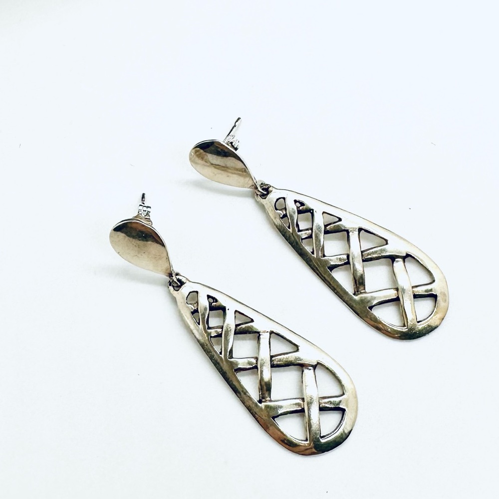 Vintage Silver Lattice Dangle Earrings